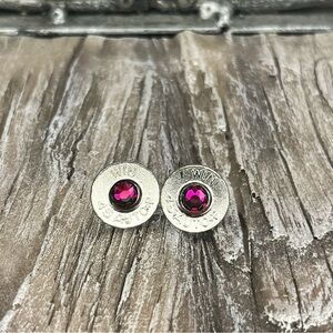 BULLET STUD EARRINGS - 45 AUTO - SWAROVSKI CRYSTAL BIRTHSTONE 
JULY - RUBY